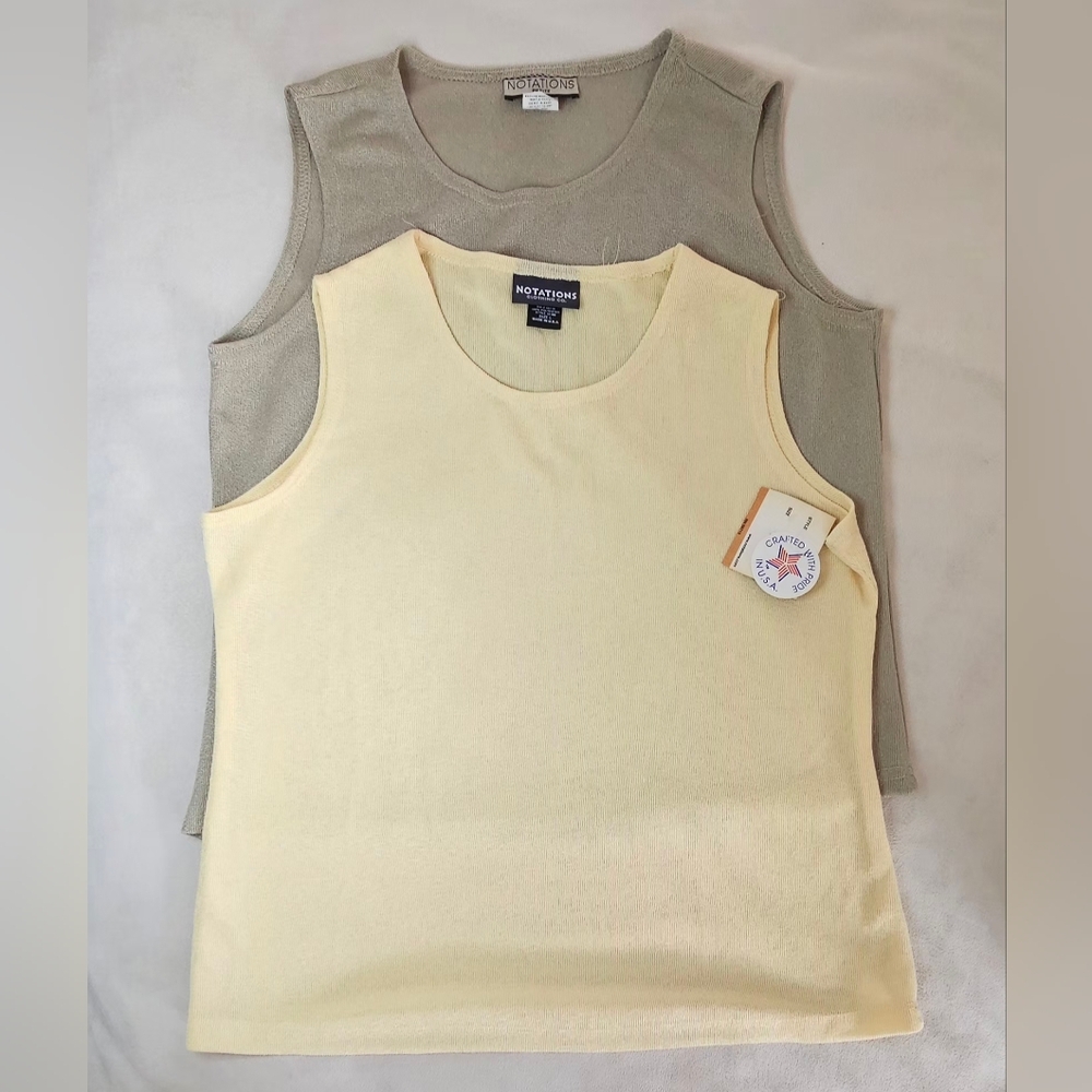 2 Vintage Womens Notations Clothing Co. Round Neck Tank Top PL 1 NWT